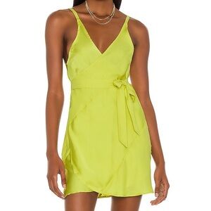 Intimately Free People chartreuse yellow green wrap slip satin dress